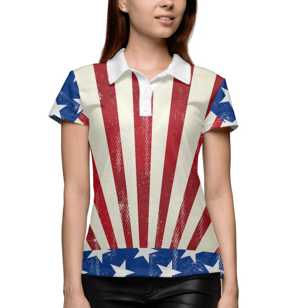 Женское поло с изображением Флаг США цвета Белый