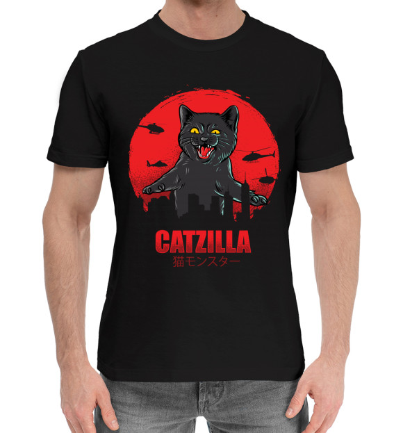 Мужская хлопковая футболка с изображением Cat цвета Черный
