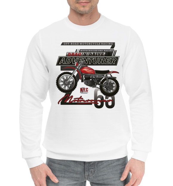 Мужской хлопковый свитшот с изображением Мотоцикл цвета Белый