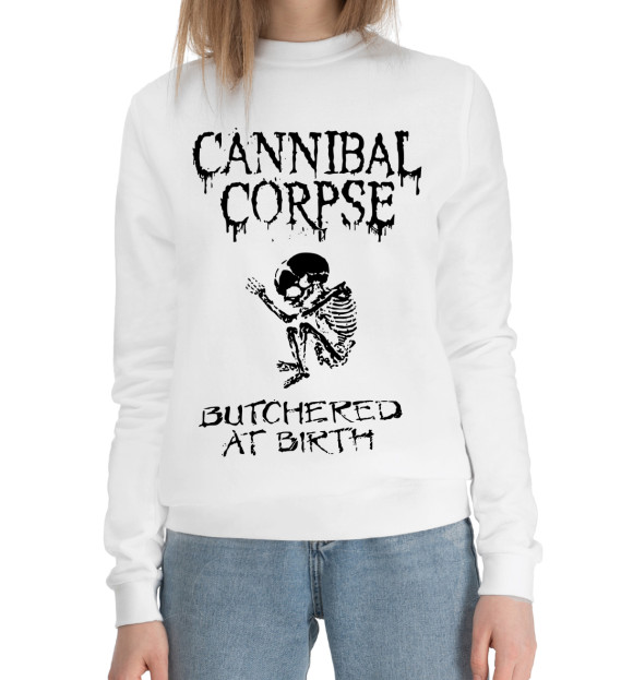 Женский хлопковый свитшот с изображением Cannibal Corpse цвета Белый