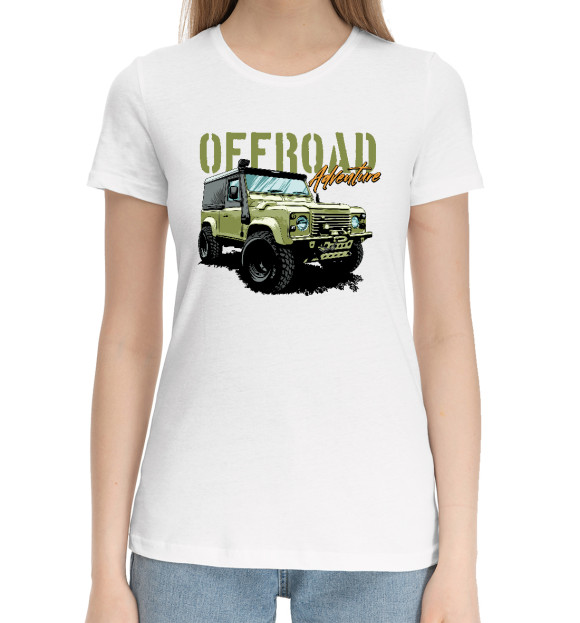 Женская хлопковая футболка с изображением Offroad Adventure цвета Белый
