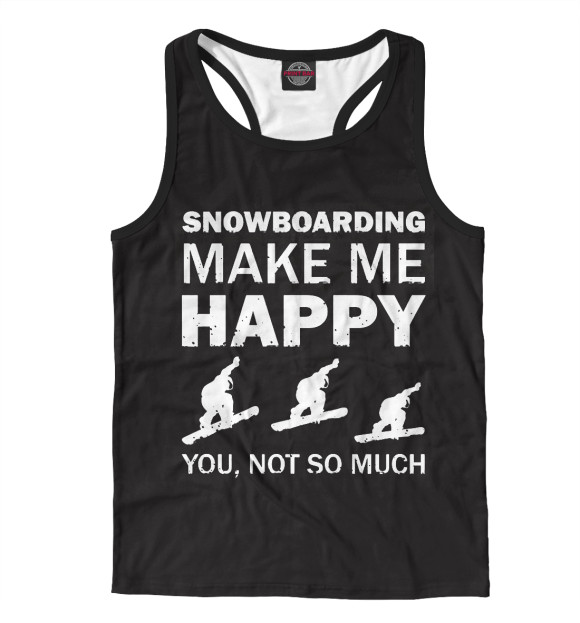 Мужская майка-борцовка с изображением Snowboard make me happy цвета Белый