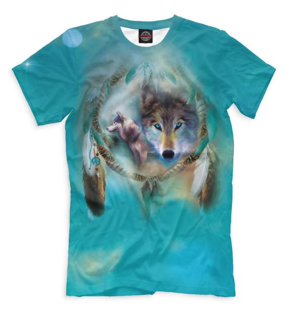 Мужская футболка с изображением Волки цвета Грязно-голубой