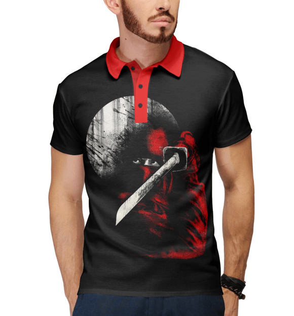 Мужское поло с притом Лунный ниндзя цвета Белый Мужское поло с изображением Лунный ниндзя цвета Белый