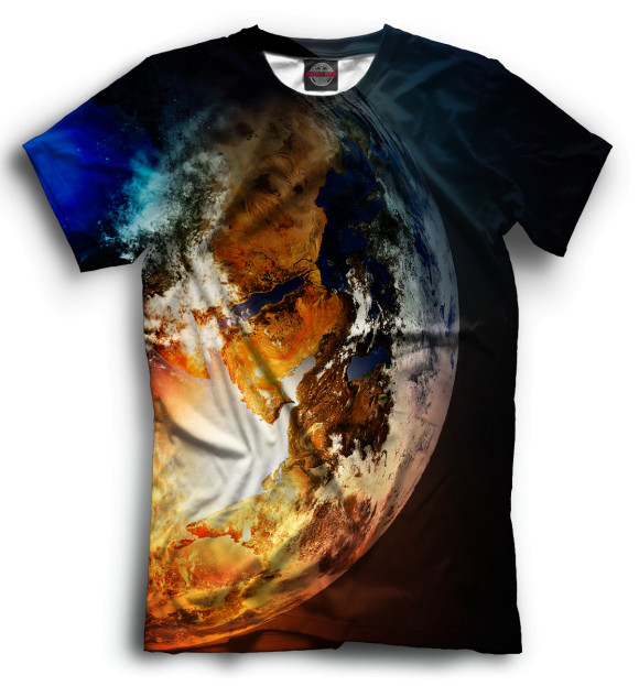 Мужская футболка с изображением Земля цвета Черный