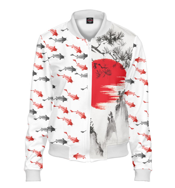 Женский бомбер с изображением Рыба цвета Белый