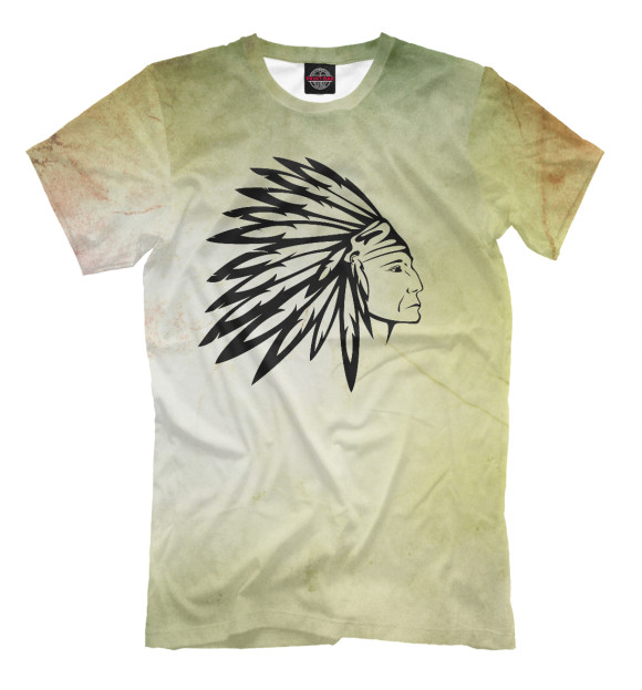Мужская футболка с изображением Индеец цвета Бежевый