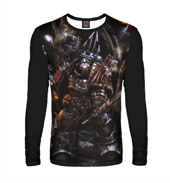 Мужской лонгслив с изображением Космодесантник хаоса цвета Белый