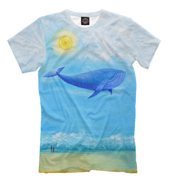 Мужская футболка с изображением Синий кит цвета Грязно-голубой
