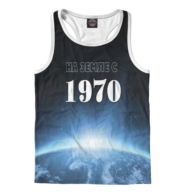 Мужская майка-борцовка с изображением На Земле с 1970 цвета Белый