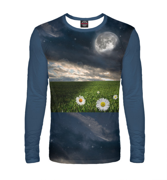 Мужской лонгслив с притом Ромашки цвета Белый Мужской лонгслив с изображением Ромашки цвета Белый