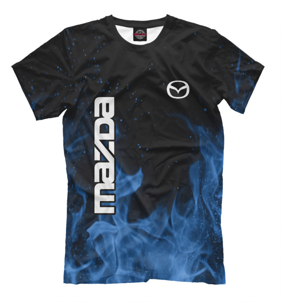 Мужская футболка с изображением Mazda blue fire цвета Черный