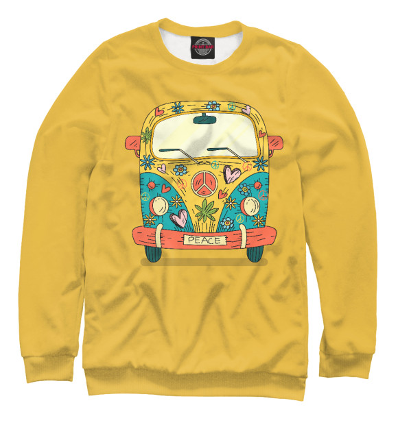 Свитшот для мальчиков с изображением Hippie car цвета Белый