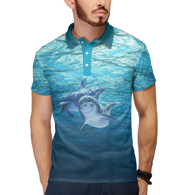 Мужское поло с изображением Два дельфина цвета Белый