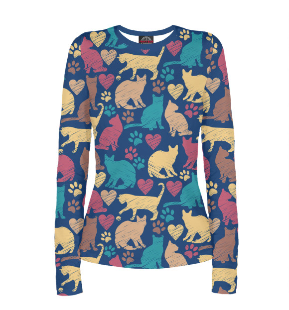 Женский лонгслив с изображением Love Cats Pets! цвета Белый