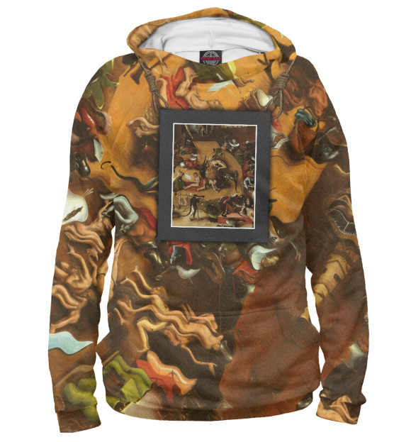 Мужское худи с изображением Кошмарные миры Босха цвета Белый