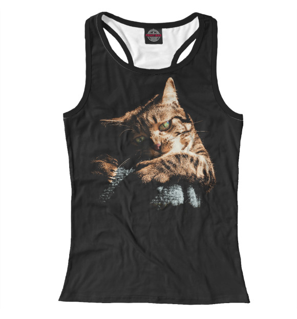 Женская майка-борцовка с изображением Кошка цвета Белый