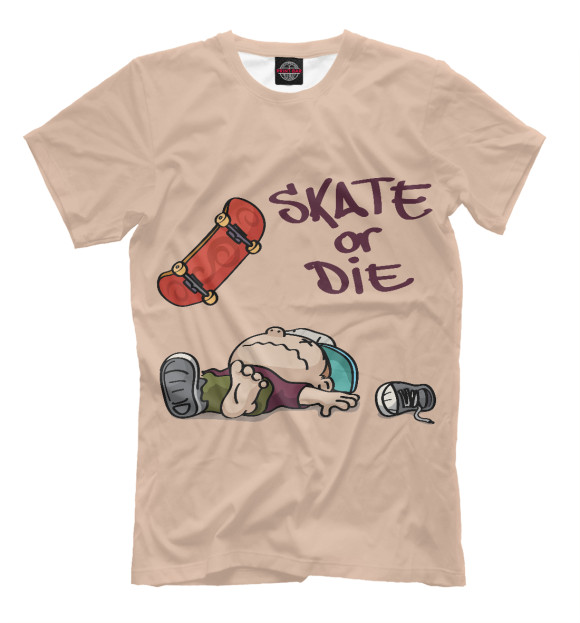 Мужская футболка с изображением Skate or Die цвета Бежевый