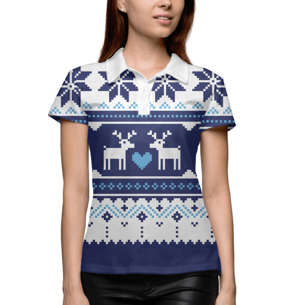 Женское поло с изображением Скандинавский свитер с оленями цвета Белый