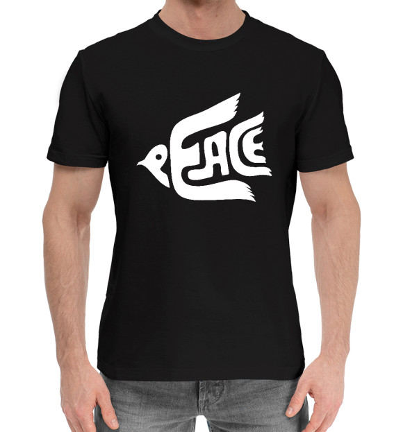 Мужская хлопковая футболка с притом Голубь мира Peace цвета Черный Мужская хлопковая футболка с изображением Голубь мира Peace цвета Черный