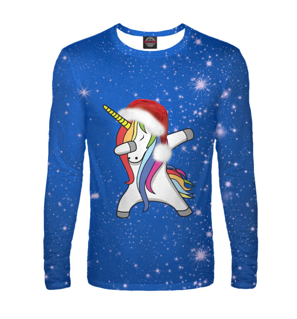 Мужской лонгслив с изображением Единорог Санта цвета Белый
