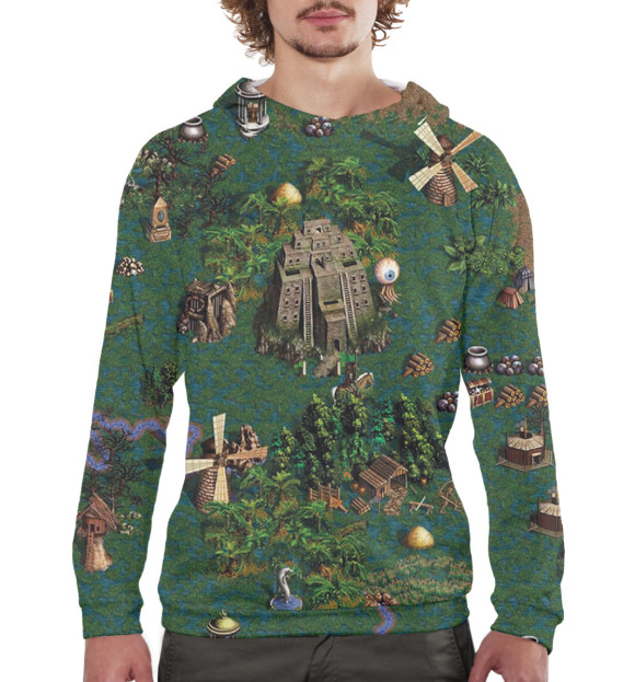 Мужское худи с изображением Герои Меча и Магии цвета Белый