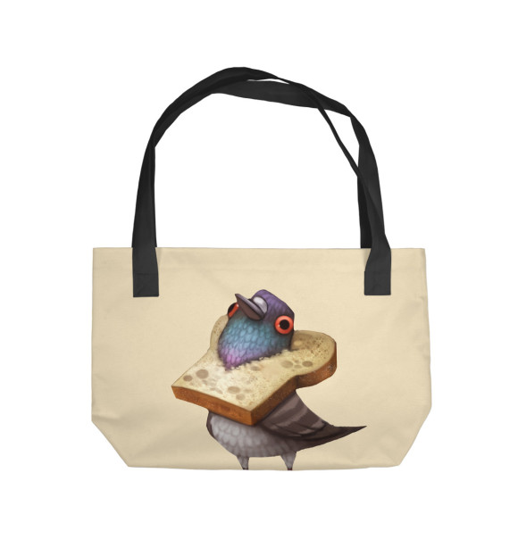 Пляжная сумка с изображением Голубь и хлебушек цвета 