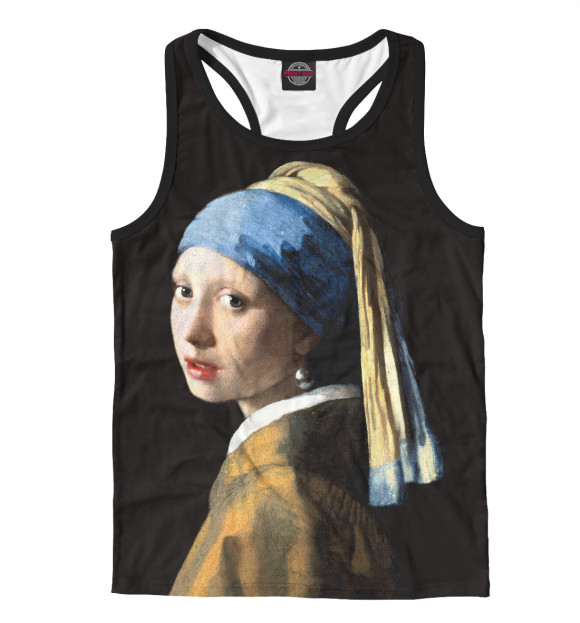 Мужская майка-борцовка с изображением Девушка с жемчужной серёжкой цвета Белый