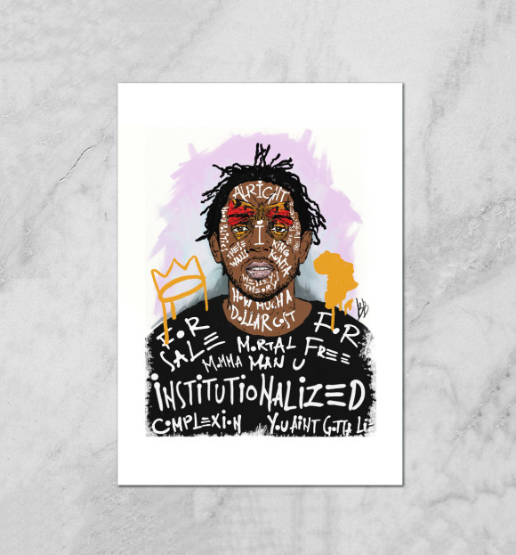 Плакат с притом Kendrick Lamar цвета Белый Плакат с изображением Kendrick Lamar цвета Белый