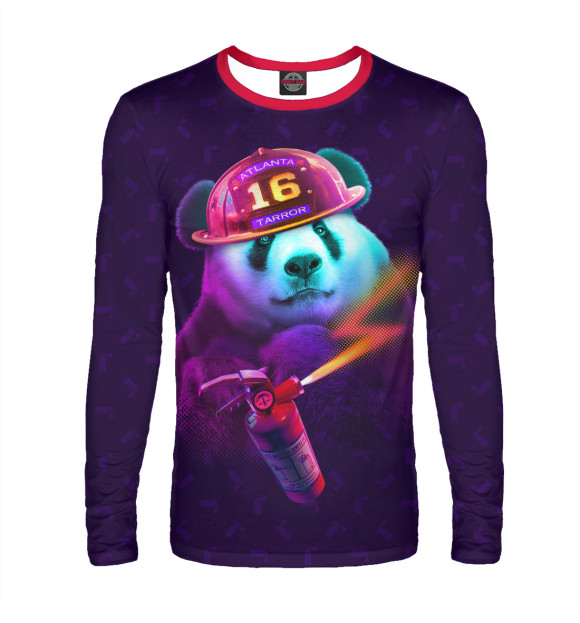 Мужской лонгслив с изображением Panda Fireman цвета Белый