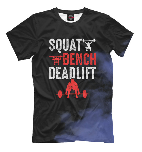 Мужская футболка с изображением Squat Bench Deadlift Gym цвета Белый