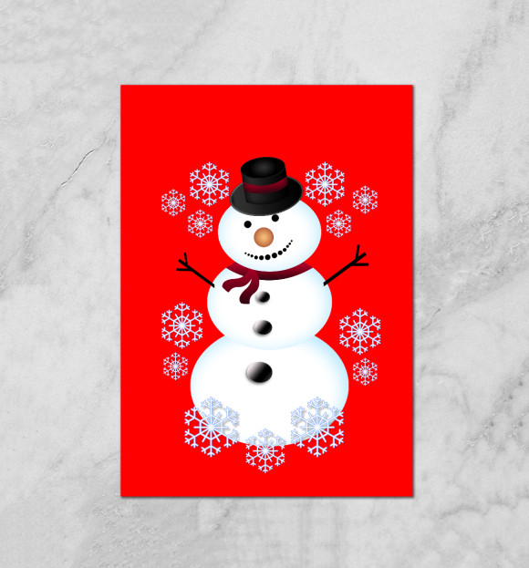 Плакат с изображением Снеговик цвета Белый