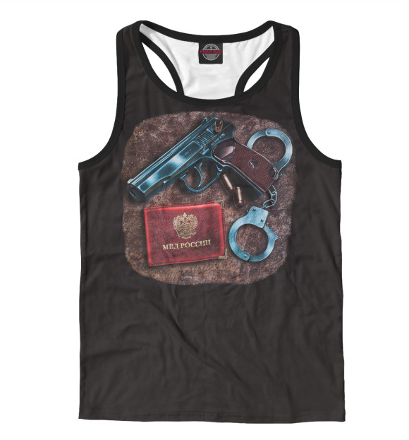 Мужская майка-борцовка с притом МВД цвета Белый Мужская майка-борцовка с изображением МВД цвета Белый