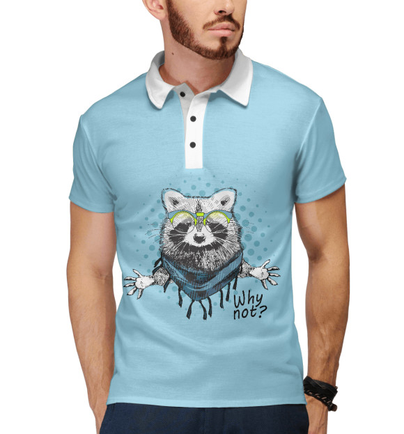 Мужское поло с изображением Енот-хипстер цвета Белый