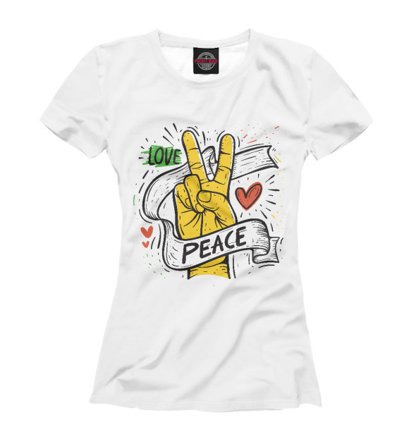 Женская футболка с изображением Love peace цвета Белый