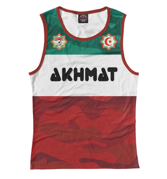 Женская майка с притом Ахмат Чечня цвета Белый Женская майка с изображением Ахмат Чечня цвета Белый