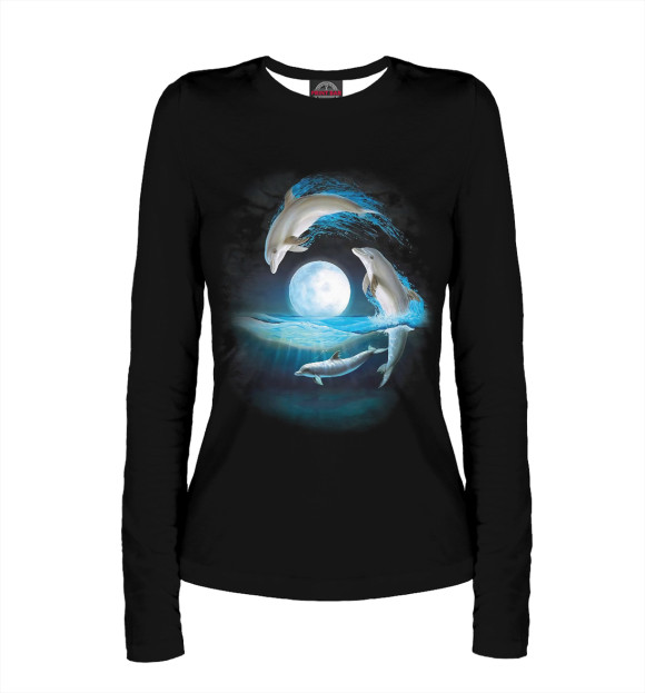 Женский лонгслив с изображением Дельфины цвета Белый