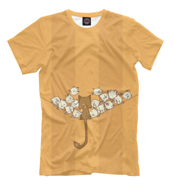 Мужская футболка с изображением Кот на проводах цвета Персиковый