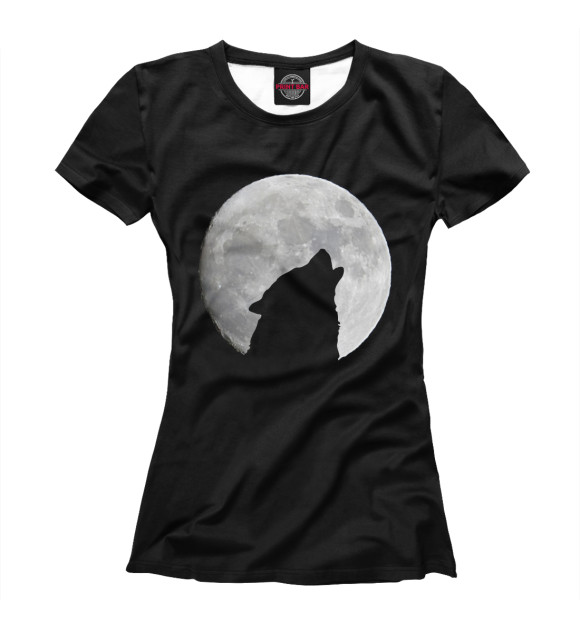 Женская футболка с изображением Волк и луна цвета Белый
