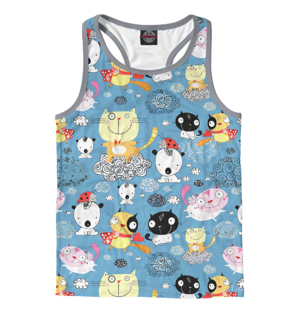 Мужская майка-борцовка с изображением Кошечки цвета Белый