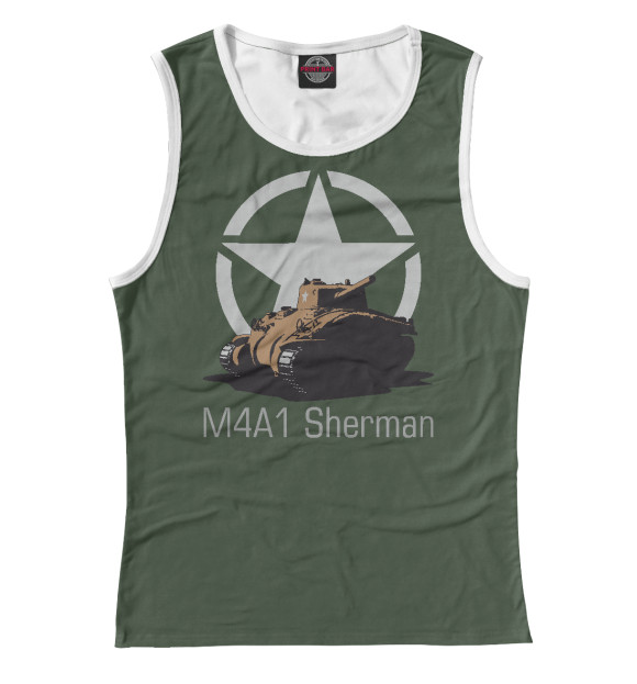 Женская майка с изображением Средний танк M4A1 Sherman цвета Белый
