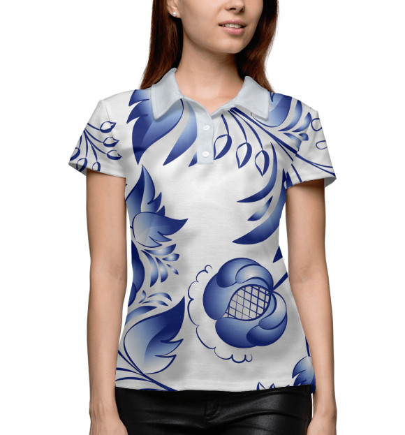 Женское поло с изображением GZHEL 3D two цвета Белый