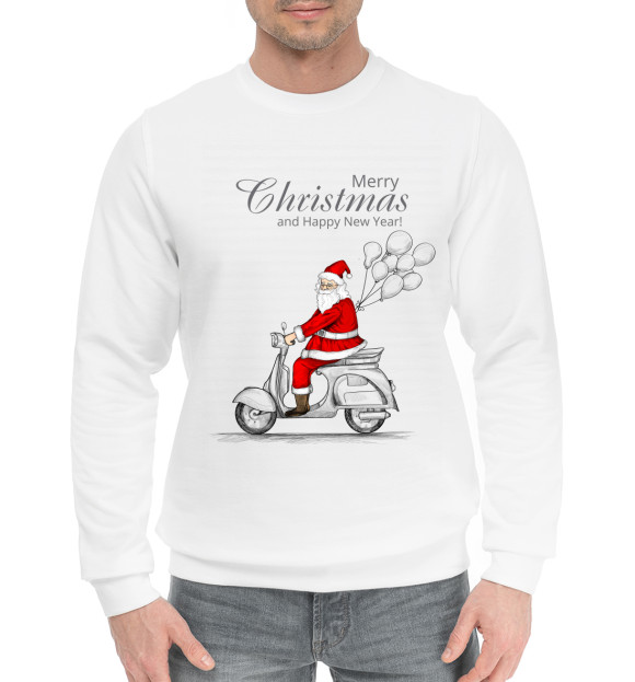 Мужской хлопковый свитшот с изображением Merry Christmas цвета Белый
