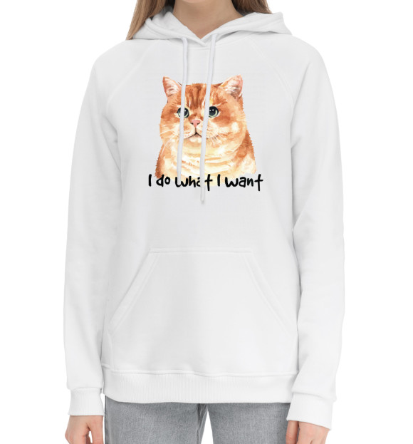 Женский хлопковый худи с притом Что хочу то и ворочу цвета Белый Женский хлопковый худи с изображением Что хочу то и ворочу цвета Белый