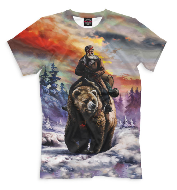 Мужская футболка с изображением Верхом на медведе цвета Серый