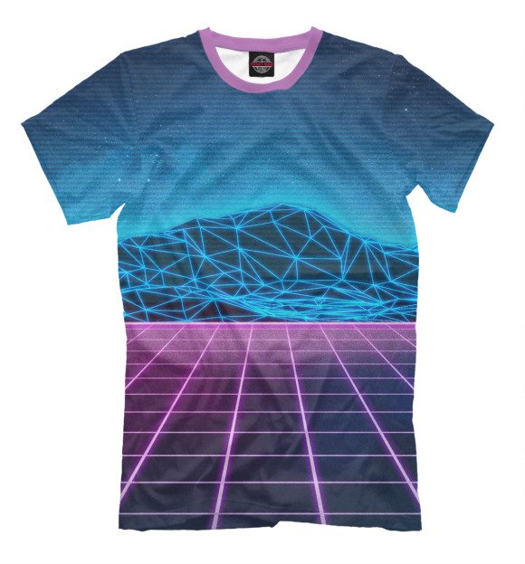 Мужская футболка с изображением synthwave цвета Грязно-голубой