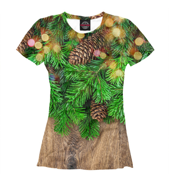 Женская футболка с изображением Новогодняя ёлка цвета Белый