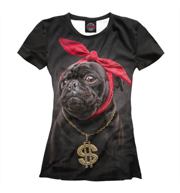 Женская футболка с изображением Мопс рэпер цвета Белый