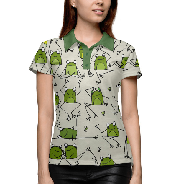 Женское поло с притом Лягушки цвета Белый Женское поло с изображением Лягушки цвета Белый