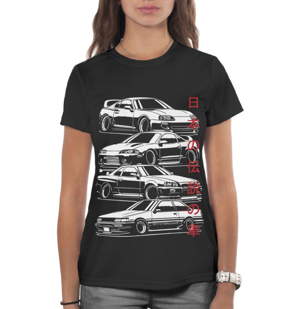 Женская футболка с изображением Japanese Cars цвета Белый